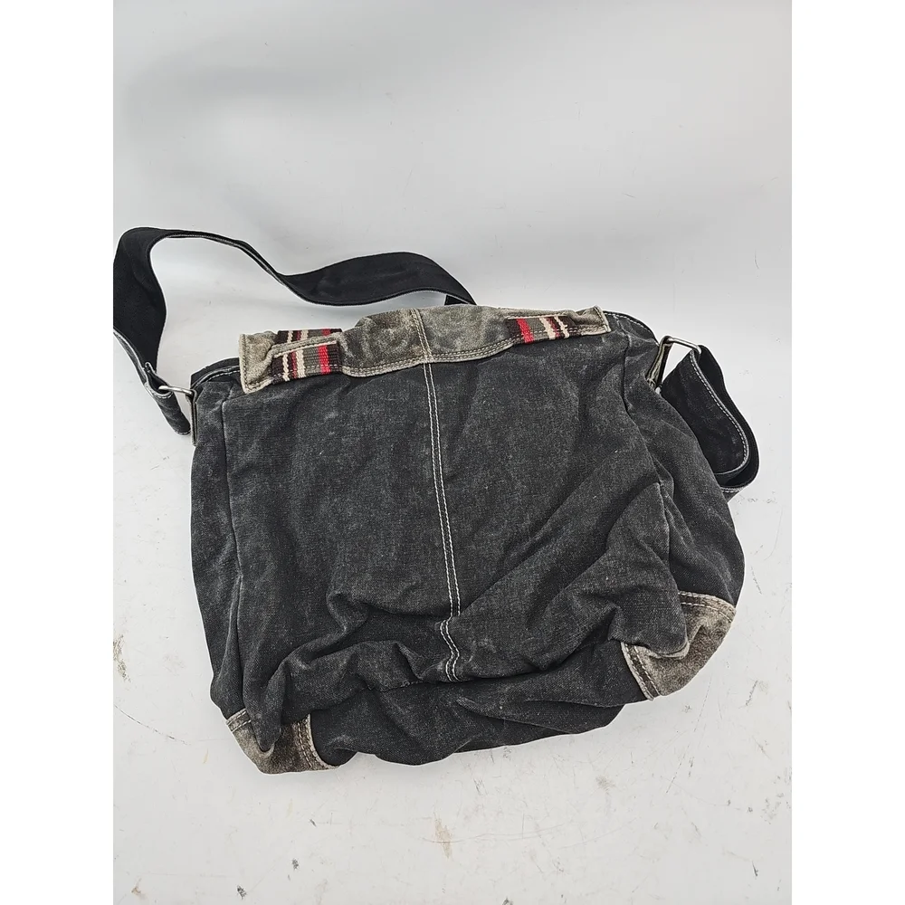 Distressed Grey Canvas Messenger Bag